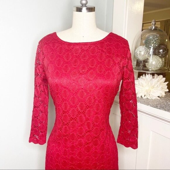 Ronni Nicole Red Lace Scalloped Edge Sheath Dress 6 Small - Picture 5 of 10